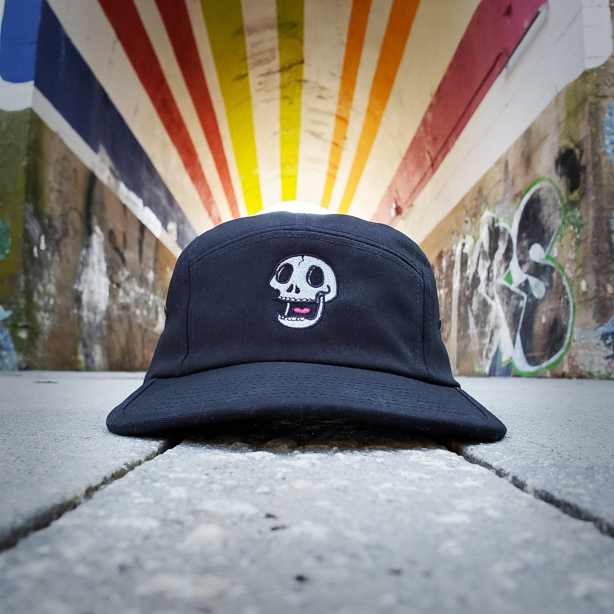 Screaming Skull Embroidered Five Panel Cap