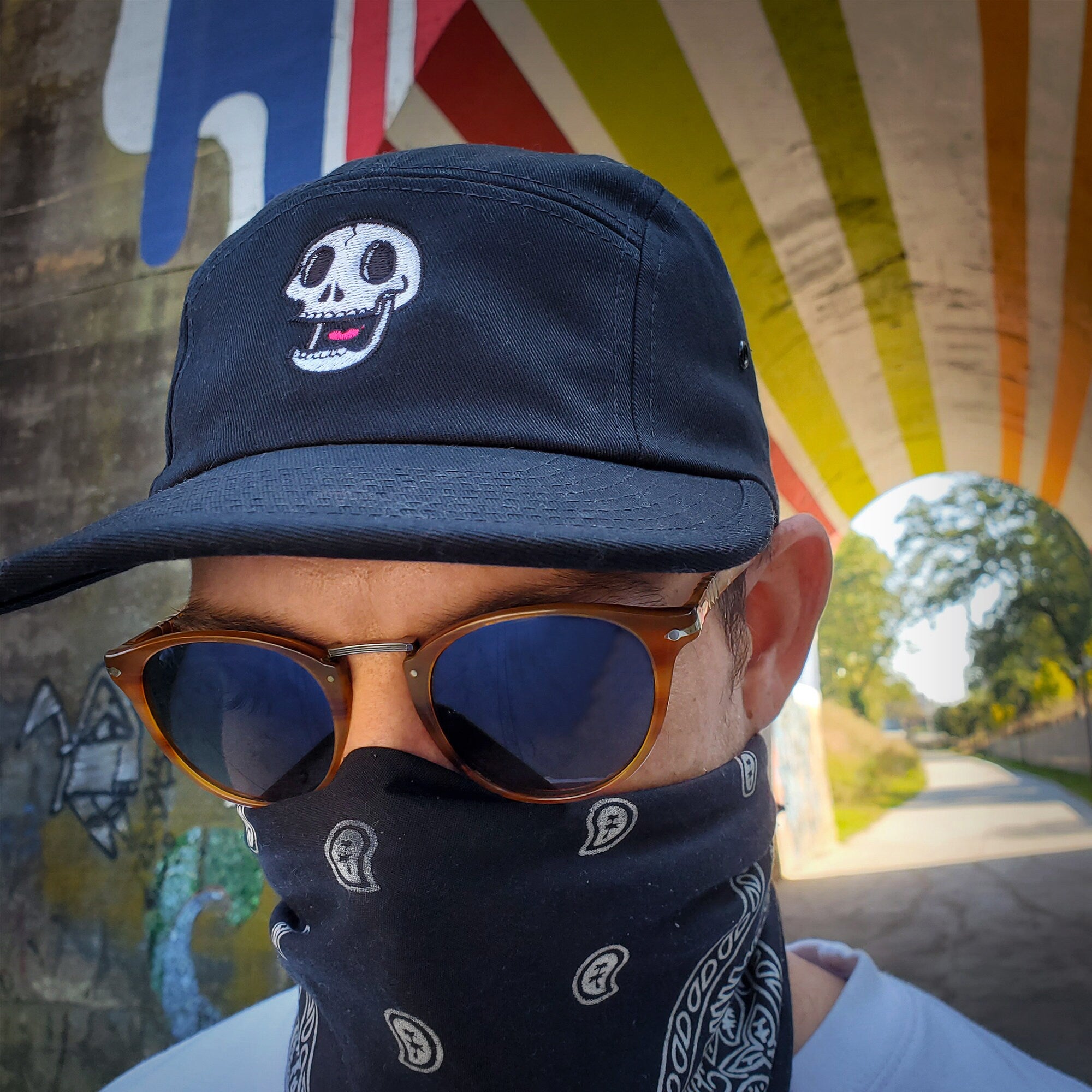 Screaming Skull Embroidered Five Panel Cap